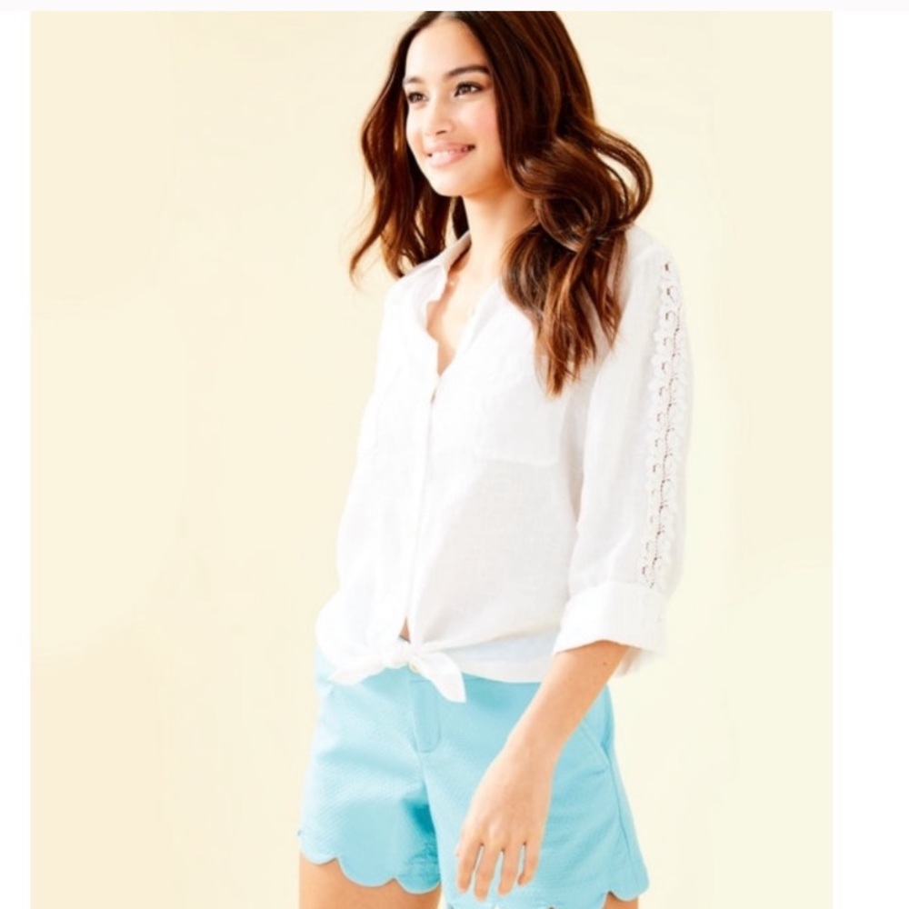 NWT Lilly Pulitzer sea view lace trim button down